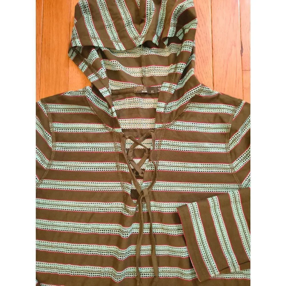 Hooded LS tunic swim cover up prAna Alexia Tunic dark brown/green light blue str